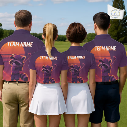 Personalized Raccoon Golf Shirt - Retro Sunset Womens Golf Polo Shirt NHT1036