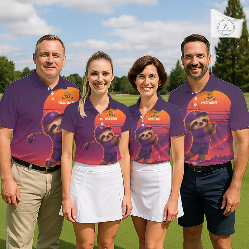 Personalized Sloth Golf Shirt - Retro Sunset Golf Polo Shirt For Men NHT1037
