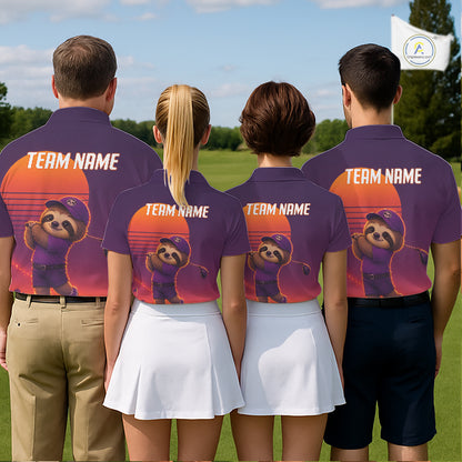 Personalized Sloth Golf Shirt - Retro Sunset Golf Polo Shirt For Men NHT1037