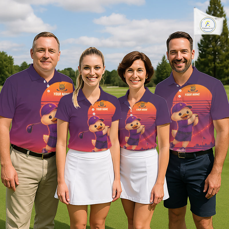 Personalized Duck Golf Shirt - Retro Sunset Golf Polo Shirt For Men NHT1038