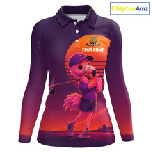 Load image into Gallery viewer, Personalized Flamingo Golf Shirt - Retro Sunset Womens Golf Polo Shirt