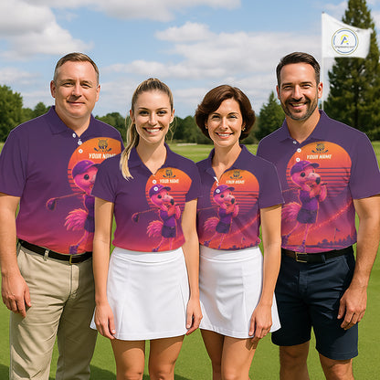 Personalized Flamingo Golf Shirt - Retro Sunset Golf Polo Shirt For Men NHT1039