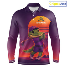 Load image into Gallery viewer, Personalized Alligator Golf Shirt - Retro Sunset Golf Polo Shirt For Men