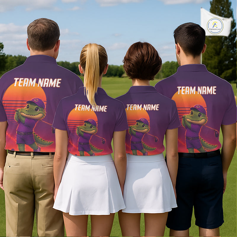 Personalized Alligator Golf Shirt - Retro Sunset Golf Polo Shirt For Men NHT1040