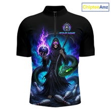 Load image into Gallery viewer, Men's Grim Reaper bowling quarter zip – personalized team bowling shirt front view
