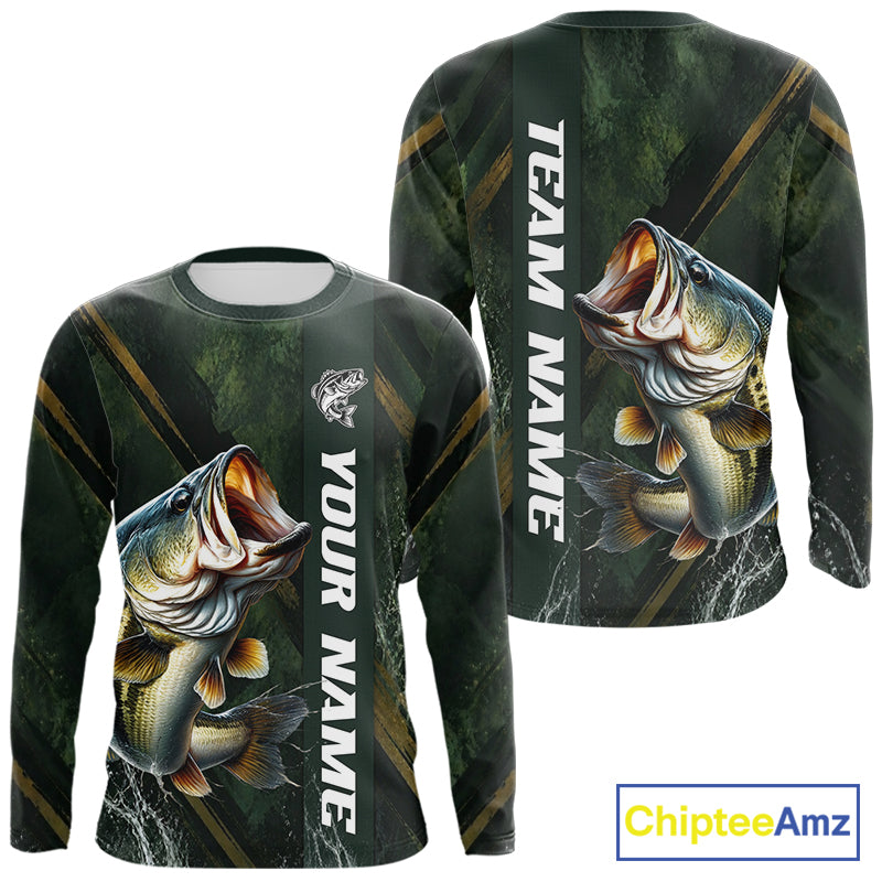 Personalized Bass Fishing Jersey – Green Angler Shirt Custom Name, Fishing Gift For Men NHT874