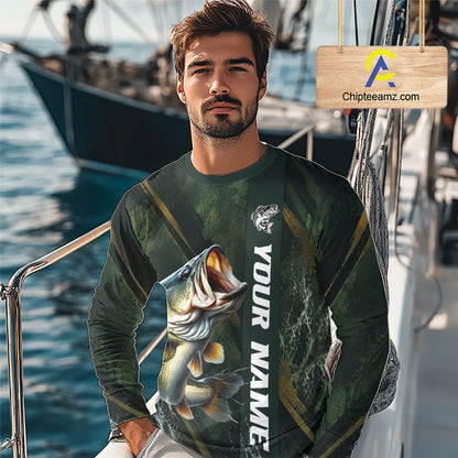 Personalized Bass Fishing Jersey – Green Angler Shirt Custom Name, Fishing Gift For Men NHT874
