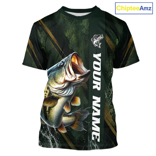 Personalized T-Shirts Bass Fishing Jersey – Green Angler Shirt Custom Name, Fishing Gift For Men NHT874