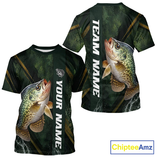 Personalized T-Shirts Crappie Fishing Jersey – Green Angler Shirt Custom Name, Fishing Gift For Men NHT875