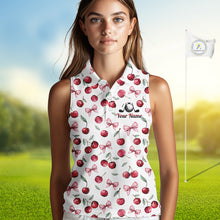 Load image into Gallery viewer, Funny Sleeveless Womens Golf Polo Shirt for Cherry Pattern Summer Sport Top For Team NHT881