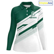 Load image into Gallery viewer, Green And White Womens Golf Polo Shirt Custom Name Golf Shirts For Team Personalized Golf Top NHT882