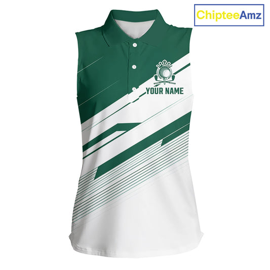 Green And White Sleeveless Womens Golf Polo Shirt Custom Name Golf Shirts For Team Personalized Golf Top NHT882
