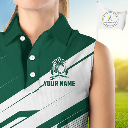 Green And White Sleeveless Womens Golf Polo Shirt Custom Name Golf Shirts For Team Personalized Golf Top NHT882