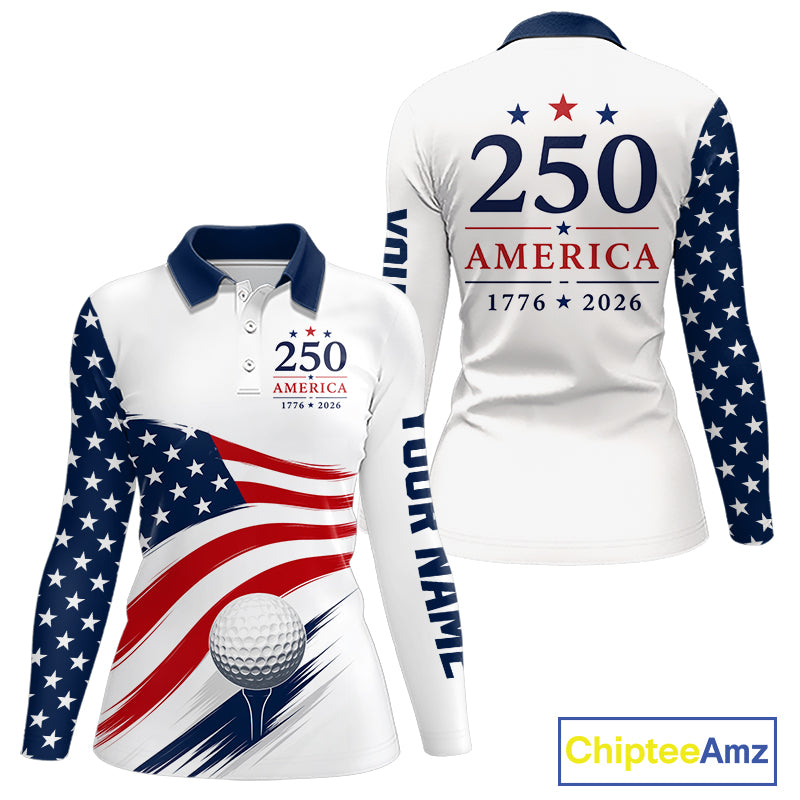 American Flag Womens Golf Polo Shirts, Patriotic Team Golf Jerseys NHT885