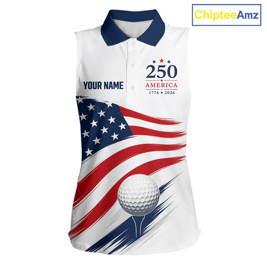 American Flag Sleeveless Womens Golf Polo Shirts, Patriotic Team Golf Jerseys NHT885