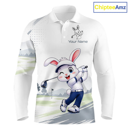 Custom Bunny Golf Polo Shirt – Personalized Rabbit Golf Shirt, Funny Golfer Gift For Men 
