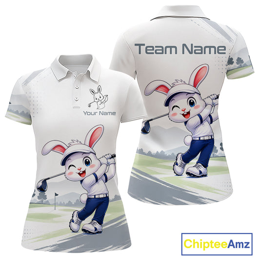 Custom Bunny Golf Polo Shirt – Personalized Rabbit Golf Shirt, Funny Golfer Gift For Women's 