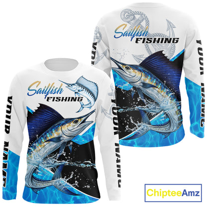 Custom Sailfish Saltwater Fishing Shirts Long Sleeve Designed For Deep Sea Anglers NHT1356