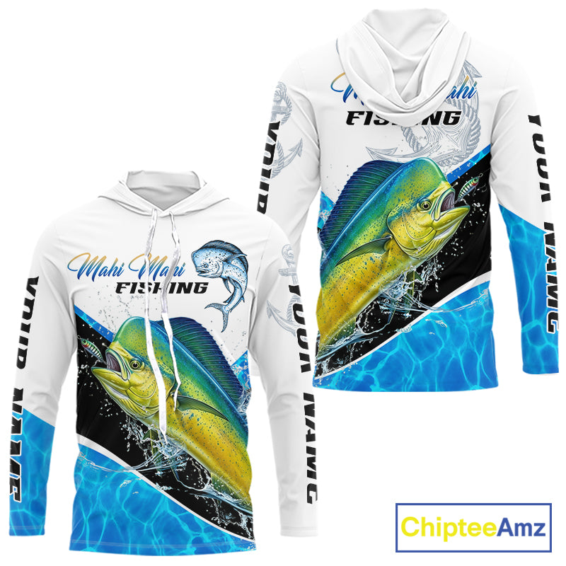 Custom Mahi Mahi Saltwater Fishing Shirts Long Sleeve Hooded Designed For Deep Sea Anglers NHT1357
