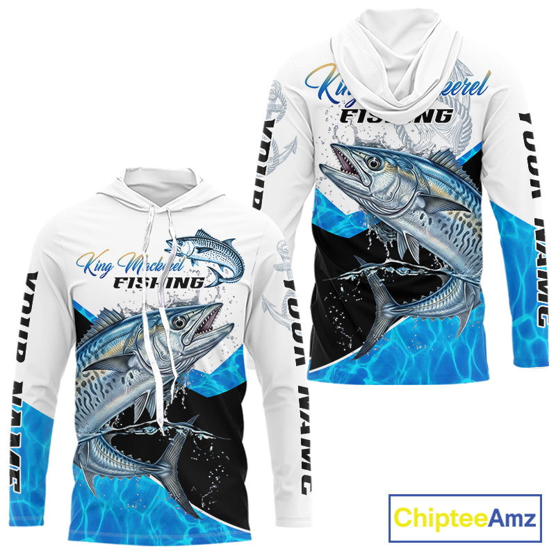 Custom King Mackerel Saltwater Fishing Shirts Long Sleeve Hooded Designed For Deep Sea Anglers NHT1358