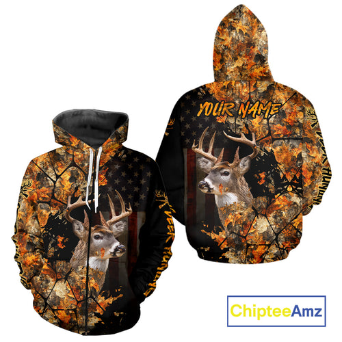 Deer Hunting Shirt US Flag 3D All Over Print Orange Black, Custom Name Personalized Gift NHT296