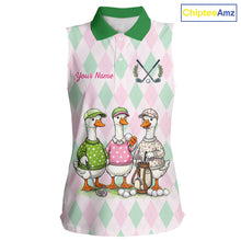 Load image into Gallery viewer, The Duck Family Golf Team – Personalized Matching Argyle Pattern Womens Sleeveless Polos Golf Shirt NHT723