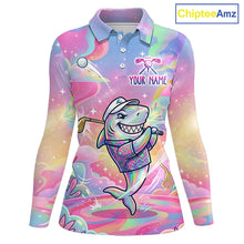 Load image into Gallery viewer, Funny Pastel Shark Womens Golf Polo Shirt Custom Ocean Golf Shirt, Polo Gift For Golf Lovers NHT898