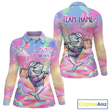 Load image into Gallery viewer, Funny Pastel Shark Womens Golf Polo Shirt Custom Ocean Golf Shirt, Polo Gift For Golf Lovers NHT898
