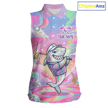 Load image into Gallery viewer, Funny Pastel Shark Womens Sleeveless Golf Polo Shirt Custom Ocean Golf Shirt, Polo Gift For Golf Lovers NHT898