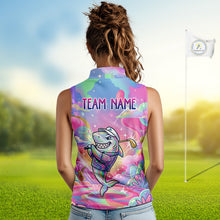 Load image into Gallery viewer, Funny Pastel Shark Womens Sleeveless Golf Polo Shirt Custom Ocean Golf Shirt, Polo Gift For Golf Lovers NHT898