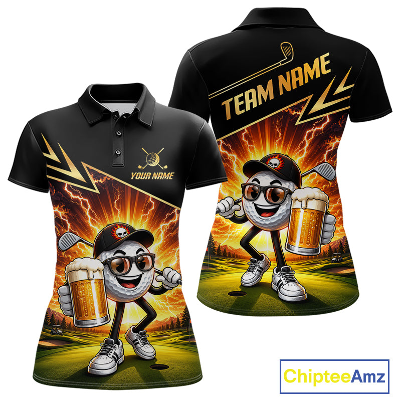 Funny Golf Ball Womens Golf Polo Shirts Custom Golf And Beer Golf Apparel For Golfer NHT899