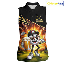 Load image into Gallery viewer, Funny Golf Ball Womens Sleeveless Golf Polo Shirts Custom Golf And Beer Golf Apparel For Golfer NHT899