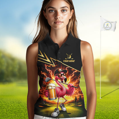 Funny Flamingo Womens Sleeveless Golf Polo Shirts Custom Golf And Beer Golf Apparel For Golfer NHT900