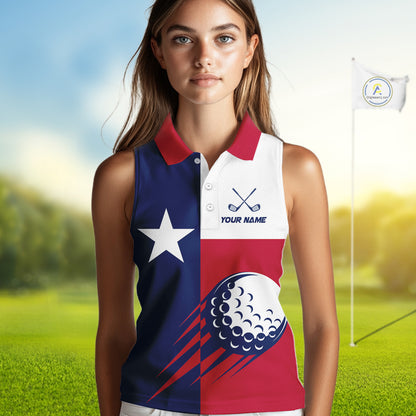 Personalized Texas Flag Patriotic Golf White Sleeveless Womens  Golf Polo Shirts Custom Golf Gift For Ladies NHT736