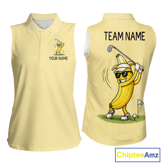 Funny Banana Womens Sleeveless Golf Polo Shirt, Custom Golf Polo For Women, Golf Apparel Gift For Golf Lovers NHT905