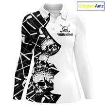 Load image into Gallery viewer, Custom Skull Womens Golf Polo Shirt Personalized Name, Golf Team Polo Jersey| Black 