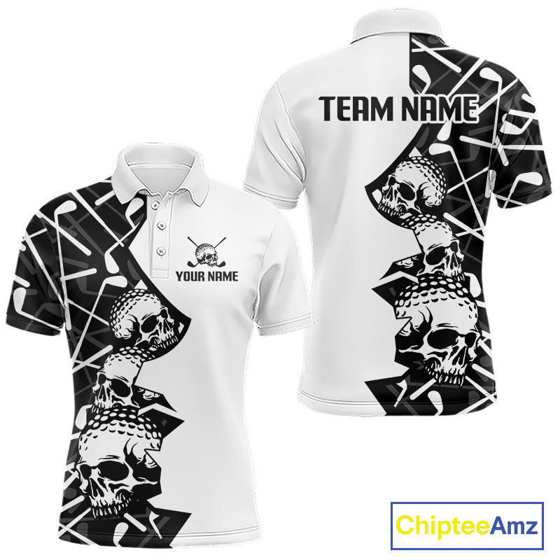 Custom Skull Mens Golf Polo Shirt Personalized Name, Golf Team Polo Jersey| Black 