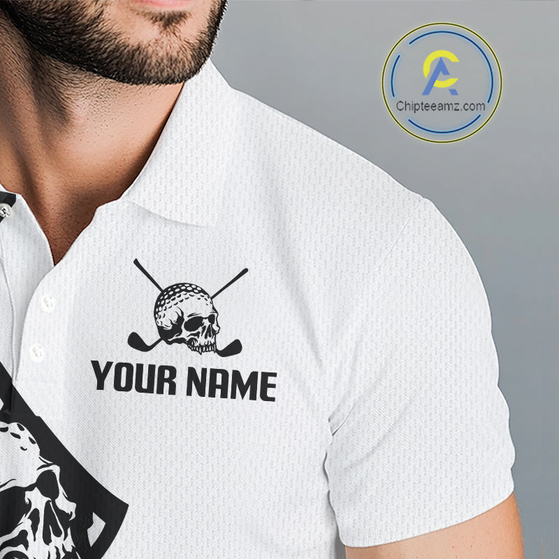 Custom Skull Mens Golf Polo Shirt Personalized Name, Golf Team Polo Jersey| Black 