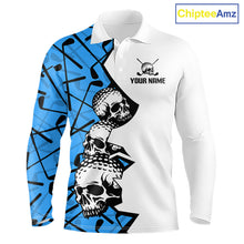 Load image into Gallery viewer, Custom Skull Mens Golf Polo Shirt Personalized Name, Golf Team Polo Jersey| Blue