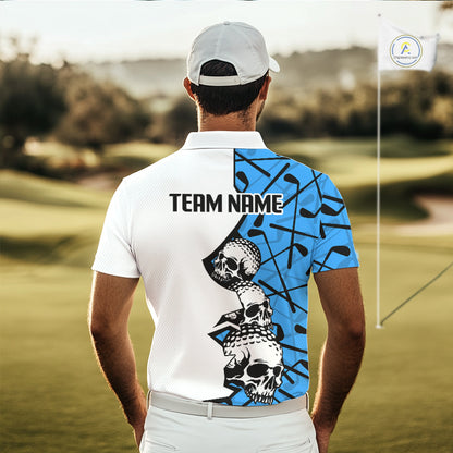 Custom Skull Mens Golf Polo Shirt Personalized Name, Golf Team Polo Jersey| Blue
