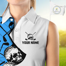 Load image into Gallery viewer, Custom Skull Womens Sleeveless Golf Polo Shirt Personalized Name, Golf Team Polo Jersey| Blue 