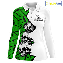 Load image into Gallery viewer, Custom Skull Womens Golf Polo Shirt Personalized Name, Golf Team Polo Jersey| Green 