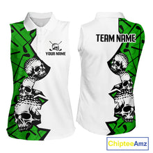 Load image into Gallery viewer, Custom Skull Womens Sleeveless Golf Polo Shirt Personalized Name, Golf Team Polo Jersey| Green 