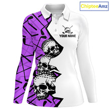 Load image into Gallery viewer, Custom Skull Womens Golf Polo Shirt Personalized Name, Golf Team Polo Jersey| Purple 