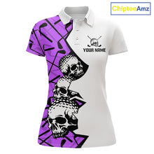Load image into Gallery viewer, Custom Skull Womens Golf Polo Shirt Personalized Name, Golf Team Polo Jersey| Purple 