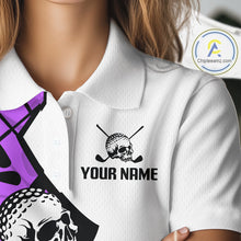 Load image into Gallery viewer, Custom Skull Womens Golf Polo Shirt Personalized Name, Golf Team Polo Jersey| Purple 