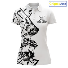 Load image into Gallery viewer, Custom Skull Womens Golf Polo Shirt Personalized Name, Golf Team Polo Jersey| White 