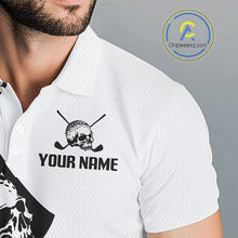 Load image into Gallery viewer, Custom Skull Mens Golf Polo Shirt Personalized Name, Golf Team Polo Jersey| White 