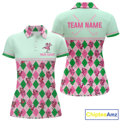 Personalized Pink Argyle Womens Golf Polo Custom Name Flamingo Golf Shirt Mint Green Preppy Team Outfits NHT1227