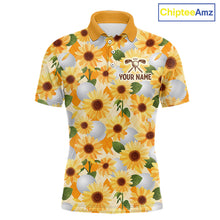 Load image into Gallery viewer, Personalized Sunflower Mens Golf Polo Shirt Custom Name Floral Golf Polo For Men 